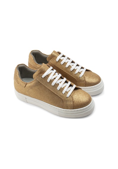 Deery Hakiki Süet Altın Rengi Simli Sneaker Kadın Ayakkabı - Z1681Zaltc01 Altın