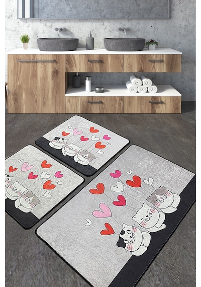 Kitten Banyo Halısı Djt 3 Lü Set Banyo Halısı Paspas Kaymaz Taban Yıkanabilir Çok Renkli