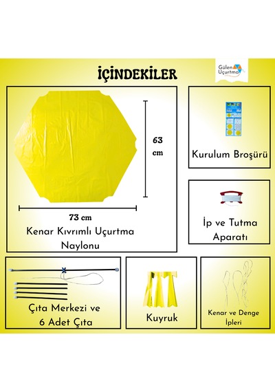 Uçurtma Yapım Seti / Naylon Altıgen / Plastik Çıtalı / Sarı
