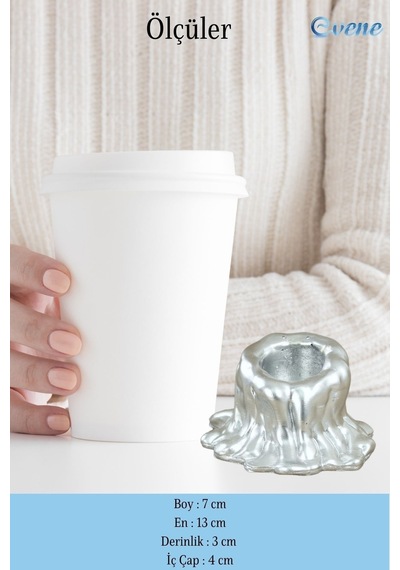 Mumluk Şamdan 3 Adet Tealight Uyumlu Üçlü Küçük Erimiş Mum Model - Gümüş