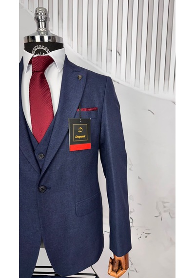 Dupont Classics Dupont Erkek Slim Fit Yelekli Takım Elbise 6 Drop Çift Yırtmaç Koyu Lacivert Dupont Classics Dupont Erkek Slim Fit Yelekli Takım Elbise 6 Drop Çift Yırtmaç Koyu Lacivert
