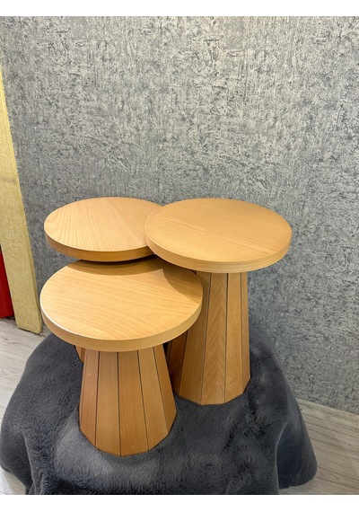 Kayın Kaplamalı Mdf Mantar Sehpa 3 Lü Set
