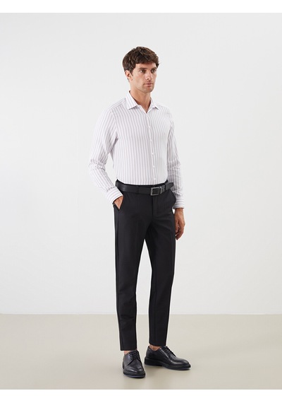 Lcw Busıness Bej Slim Fit Uzun Kollu Çizgili Armürlü Erkek Gömlek