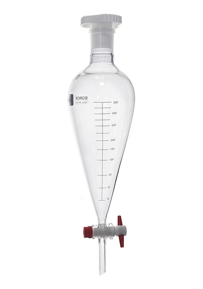 Borox Konik Tip Teflon Musluklu Tıpalı Hacim Ölçekli Cam Ayırma Hunisi 500 ML