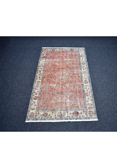 Zehra Abla Halı Vintage El Dokuma Turuncu Nadir İnce Çiçekli Yün Halı 7355 Çok Renkli