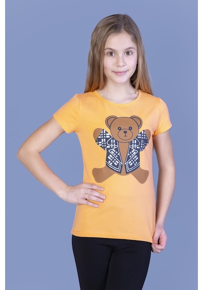 Toontoy Kids Toontoy Kız Çocuk Ayıcık Baskılı Tişört Turuncu