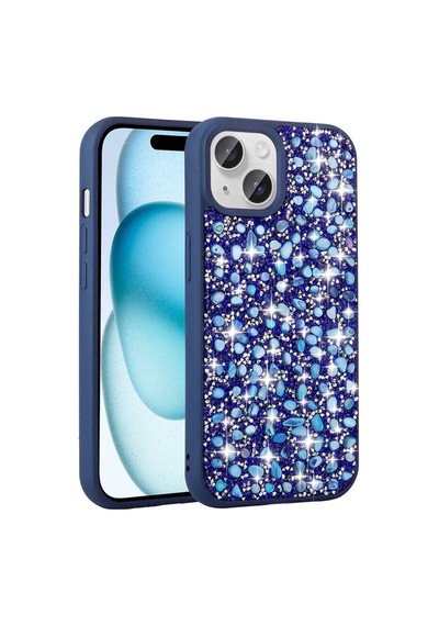 Apple Uyumlu iPhone 15 Kılıf Parlak Taşlı Tasarım Zore Linea Kapak Lacivert