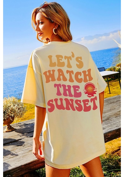 Unisex Lets Watch The Sunset Tasarım Tshirt Bej