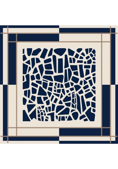 Tarzını Seç Lacivert Mozaik Zincir Fular / Bandana / Aksesuar / Şal / Eşarp 70x70