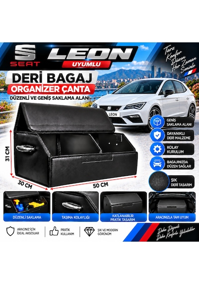 Seat Leon Uyumlu Oto Bagaj Organizeri Deri Bagaj Kutu Çanta 1