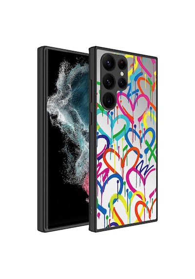 Galaxy S23 Ultra Uyumlu Aynalı Desenli Kamera Korumalı Parlak Zore Mirror Kılıf-kalp Kalp