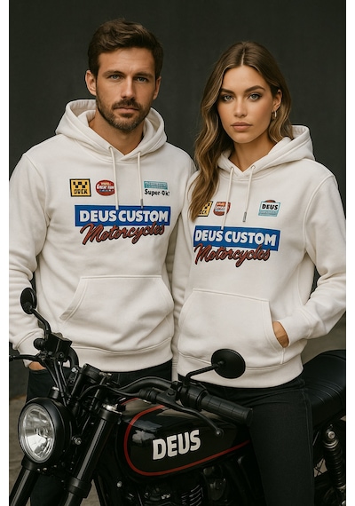 Unisex İkili Paket Kadın-erkek Sevgili Kombini - Kapüşonlu Baskı Detaylı Sweatshirt 2'li Paket Beyaz
