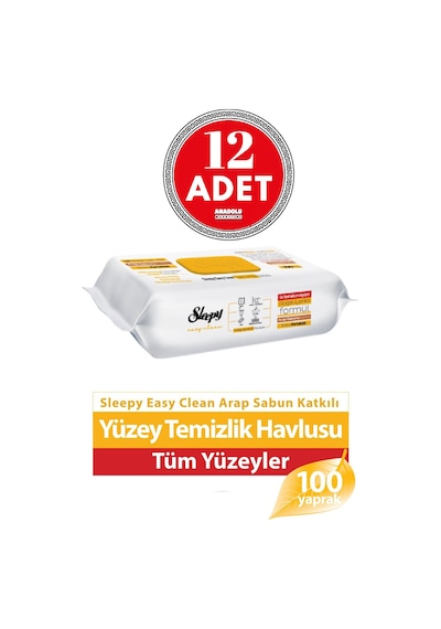 Sleepy Easy Clean Arap Sabunlu Yüzey Temizlik Havlusu 100'lü X 12 Adet Diğer