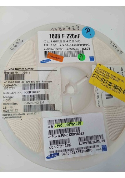 Cl10f224zbnc 220nf 50v 603 Samsung Uyumlu Smd Seramik Kondansatör 140 Adet