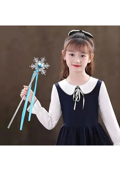 Mey İthalat Kar Taneli Mavi Kalp Taşlı Saten Kurdeleli Karlar Ülkesi Elsa Asası Sopası 34cm