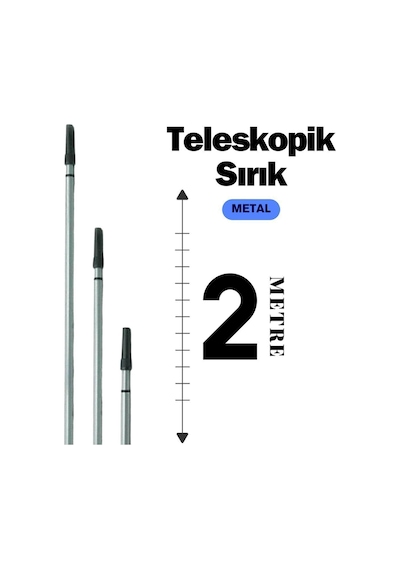 Teleskopik Uzatmalı 2 M - Metal Sırık - Fırça / Ayarlanabilir Uzatmalı Sap - 2 Metre - Metal