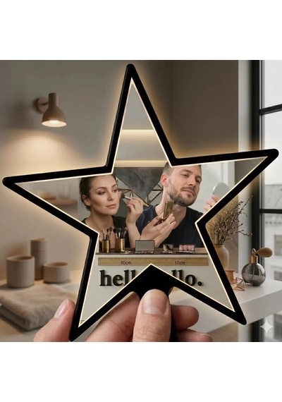 Mey İthalat Yıldız Tasarım Kırılmaz Pleksi El Aynası - 10x10 Cm Unisex Çanta Boyu Çok Renkli
