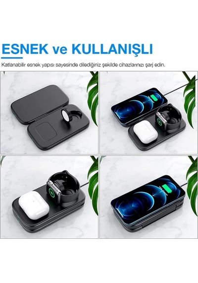 Ally W66 15w 3 İn1 Android + Apple iPhone Uyumlu Taşınabilir Mini Kablosuz Hızlı Şarj Standı- 5775
