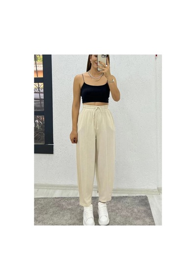 Çınar Boutique Keten Balon Pantolon-taş Rengi - M Taş Rengi Taş Rengi