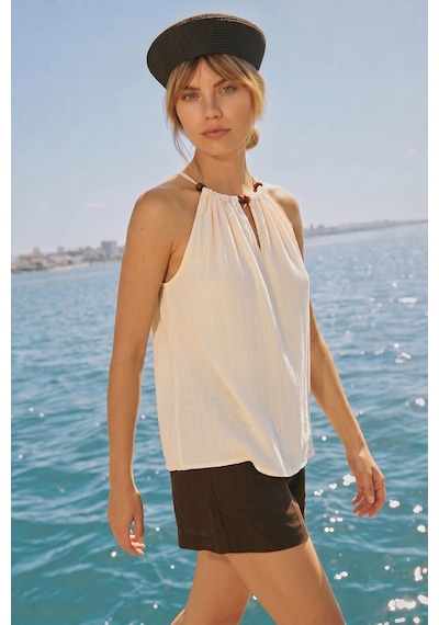 Sateen Aksesuar Detaylı Bluz - Taş-137621