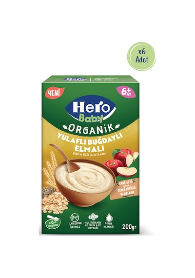 Hero Baby Organik Buğdaylı Yulaflı Elmalı 200g X6