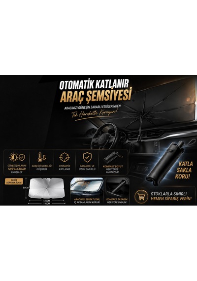 Selex Katlanabilir Şemsiye Araç Ön Cam Güneşliği Oto Güneş Koruması 140x79 Cm 140 X 79 Cm