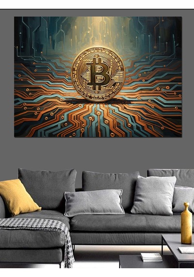 Ahşap Tablo Dev Bitcoin Logosu Ve Devreler