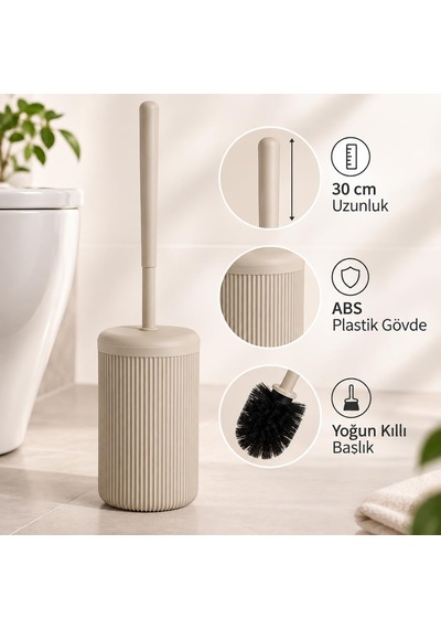 Lexroo Beyaz-siyah-bej Çizgili Lüks Tuvalet Fırçası Seti 30 Cm Uzunluk