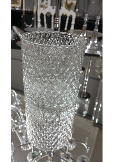 Paşacam Kristal Desenli Mini Vazo 10cm Genişlik X 10cm Uzunluk Mumluk Beyaz