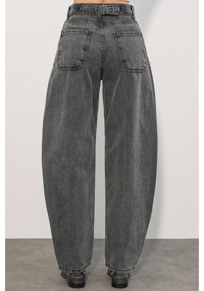 Hiccup Bdart Keten Karışımlı Düz Kesim Denim Jean Koyu Gri