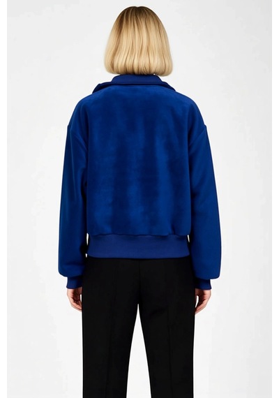 Benerly Kadın Dik Yaka Düşük Kol Fermuar Detaylı Polar Sweatshirt Fonksiy Lacivert