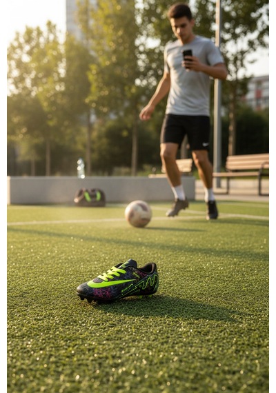 Modayak Walked Siyah Sarı Çorapsız Dişli Halı Saha Krampon Futbol Ayakkabısı Siyah