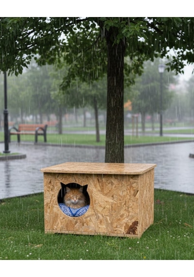 Reyo Yetişkin ve Yavru Kedi Evi İç ve Dış Mekana Uygun Kedi Evi Sokak Kedileri İçin Yuva Kedi Barınağı 50 x 35 x 30 CM CAT19