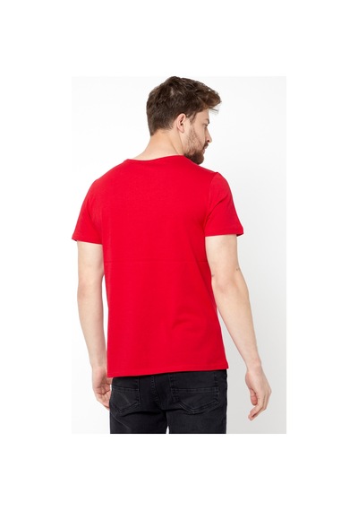 Erkek Indigo %100 Pamuk Basıc Regular Fit Pamuklu Kısa Kollu V Yaka T-shirt Kırmızı