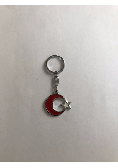 Bd Tekstil Ay Yıldız Tasarım Kırmızı Renkli Anahtarlık
