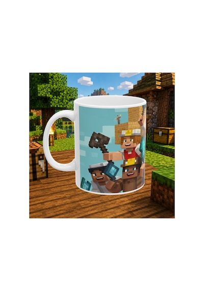 Minecraft Temalı Baskılı Beyaz Seramik Kupa - Oyuncu Hediyesi - Özel Tasarım Kupa Beyaz