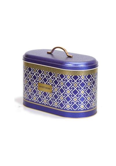 Turkish Blue Swt Home Desenli Oval Metal Ekmek Kutusu, 10.4 Lt Mavi