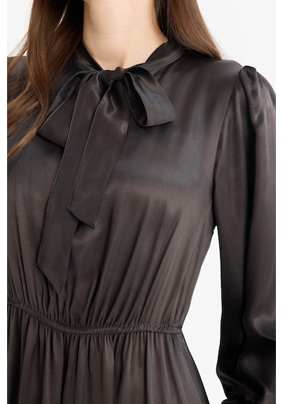DeFacto Regular Fit Fiyonk Yaka Saten Uzun Kollu Midi Elbise F0819AX25SPBN339