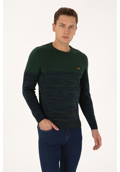 U.S. Polo Assn. Erkek Slim Fit Bisiklet Yaka Koyu Yeşil Kazak 50314970-VR079