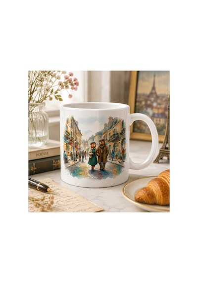 Romantik Ayı Çifti Tasarım Seramik Kupa Bardak 300 Ml Çift Taraflı Baskı Sevgiliye Ve Çiftlere Özel Hediye Beyaz