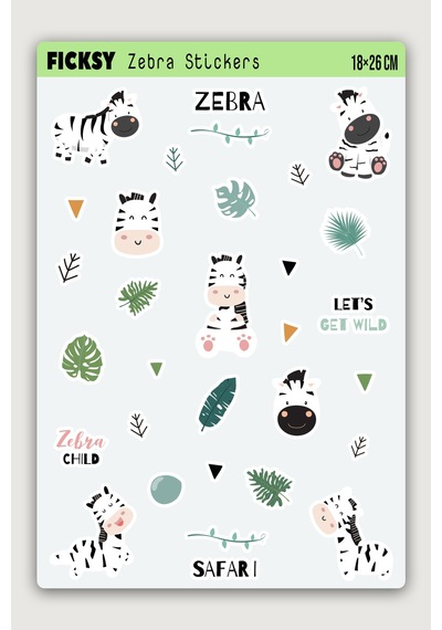 Sevimli Zebra Sticker Seti - 17 Adet Etiket Çıkartma Diğer