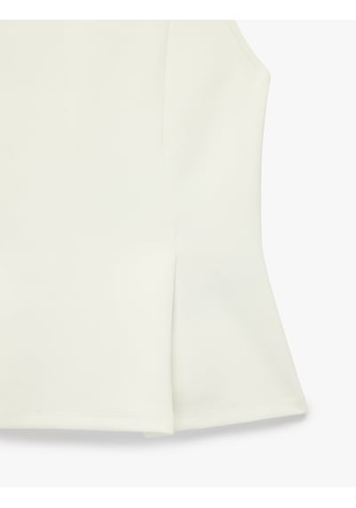 Koton Slim Fit Kolsuz Bisiklet Yaka Peplum Bluz Ekru 6sak10097ek Ekru