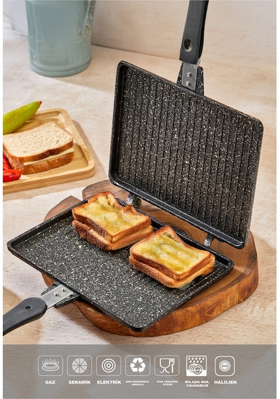 Granit Waffle Ve Tost Tavası Seti Gümüş- Siyah
