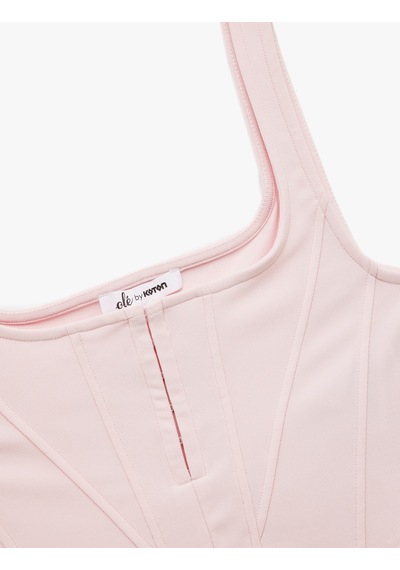Koton Kare Yaka Korse Detaylı Kolsuz Slim Fit Crop Bluz Pembe 5sal30311ık Gül