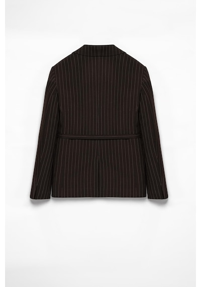 Kadın Acı Kahve Çizgili Gül Detaylı Blazer Acı Kahve