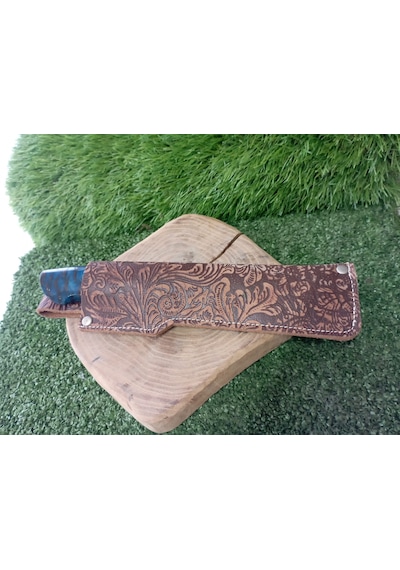 Tctknives Damascus Serisi El Yapımı Şam Çeliği Av Kamp Bıçak Gümüş - Mavi