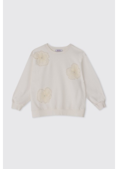 Panço Kız Çocuk Ekru Sweatshirt Krem