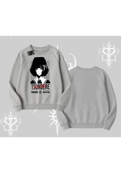 Startmore Biskilet Sweatshirt Tsundere Anime Japanese Style Baskılı Gri