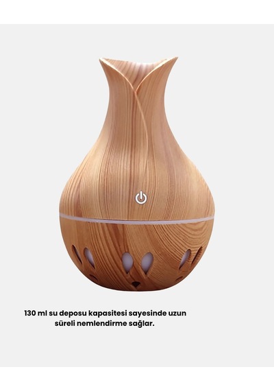Ceylan Adam Ahşap Desenli 130 Ml Aromaterapi Difüzör Sessiz Ve Usb Bağlantılı