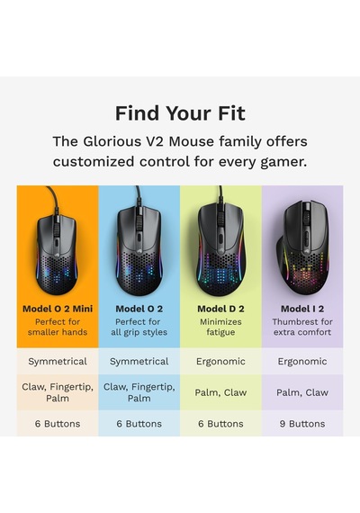 Glorious Model O 2 Mini Kablolu Siyah Oyuncu Faresi: Hafif 49 Gra